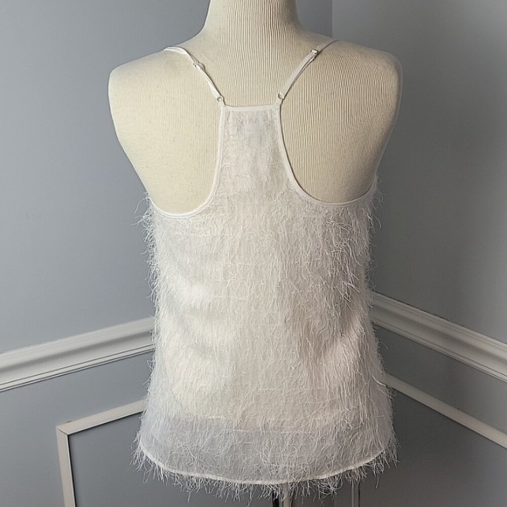 J.CREW White Eyelash Fringe Retro Flapper Racer Back Party Holiday Cami Top 2 - Picture 3 of 11